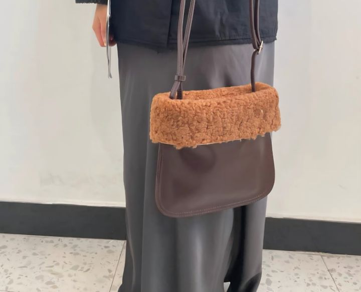 TROUVAILLE韓國直郵㊣女士新款時尚休閑真品單肩斜跨包羊毛TROUVAILLE單肩/斜跨包