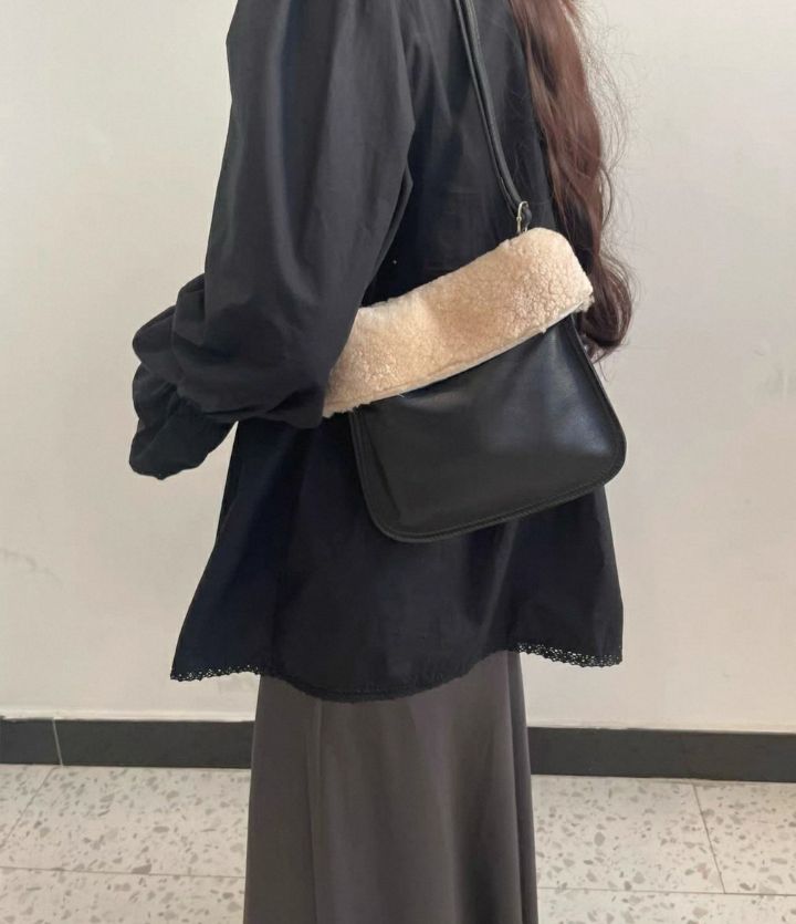 TROUVAILLE韓國直郵㊣女士新款時尚休閑真品單肩斜跨包羊毛TROUVAILLE單肩/斜跨包圖色1