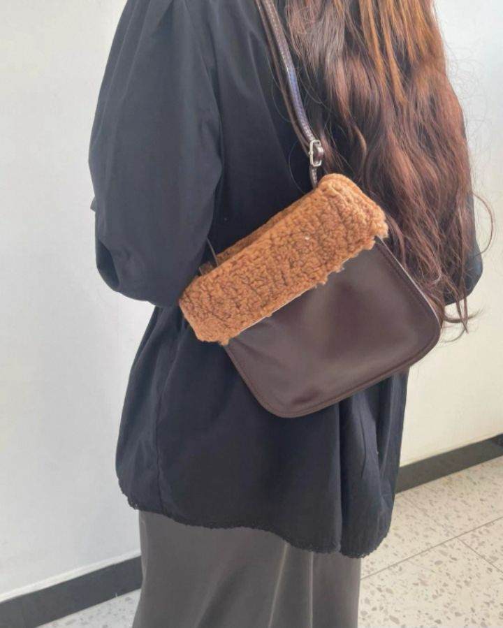 TROUVAILLE韓國直郵㊣女士新款時尚休閑真品單肩斜跨包羊毛TROUVAILLE單肩/斜跨包圖色2