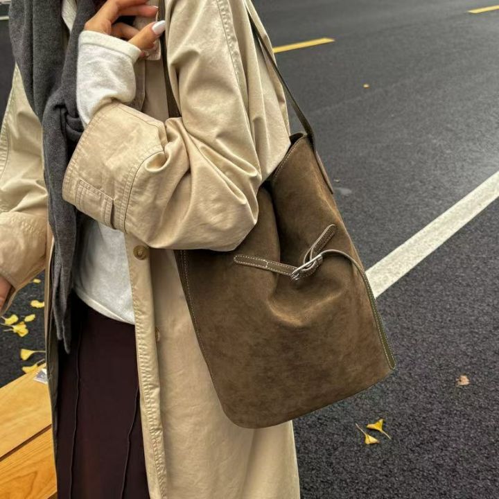 TROUVAILLE東大門㊣實拍女裝新品職業人氣25秋冬單肩斜跨包麂皮TROUVAILLE單肩/斜跨包圖色2