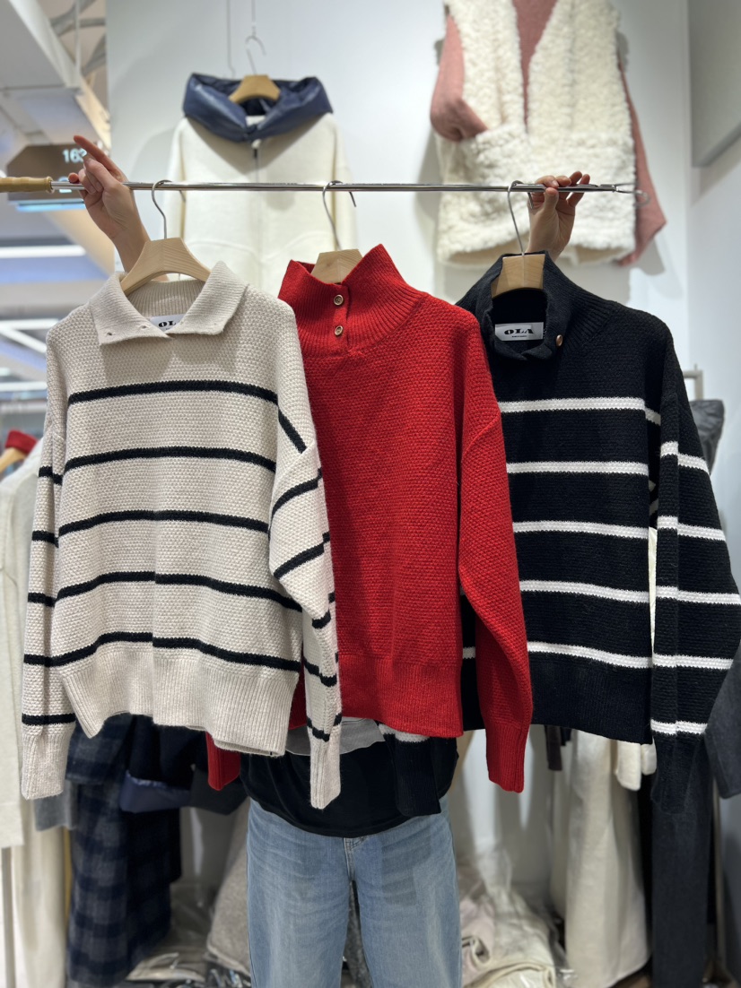 OLA東大門㊣代購女裝新品時尚熱賣推薦25秋冬針織衫高領紐扣mellor/OLA針織衫