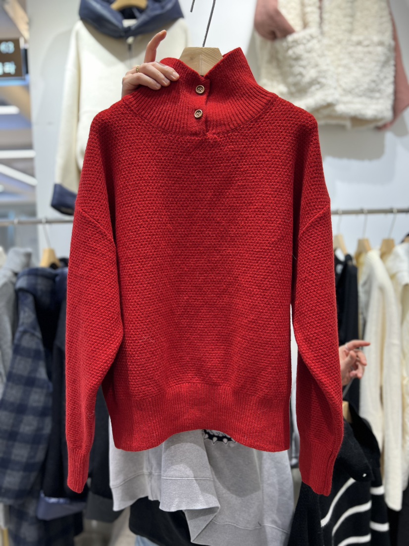 OLA東大門㊣代購女裝新品時尚熱賣推薦25秋冬針織衫高領紐扣mellor/OLA針織衫圖色2