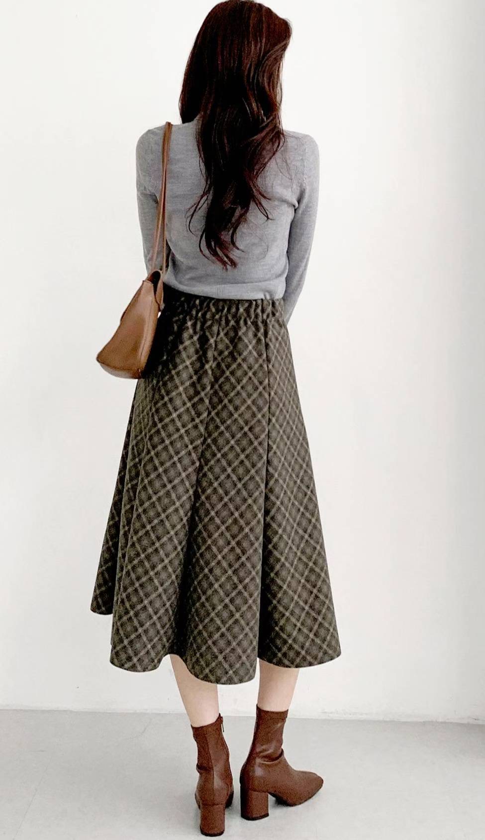 삐삐東大門㊣代購女裝新品25秋冬職業休閑真品推薦長裙格子Pager長裙