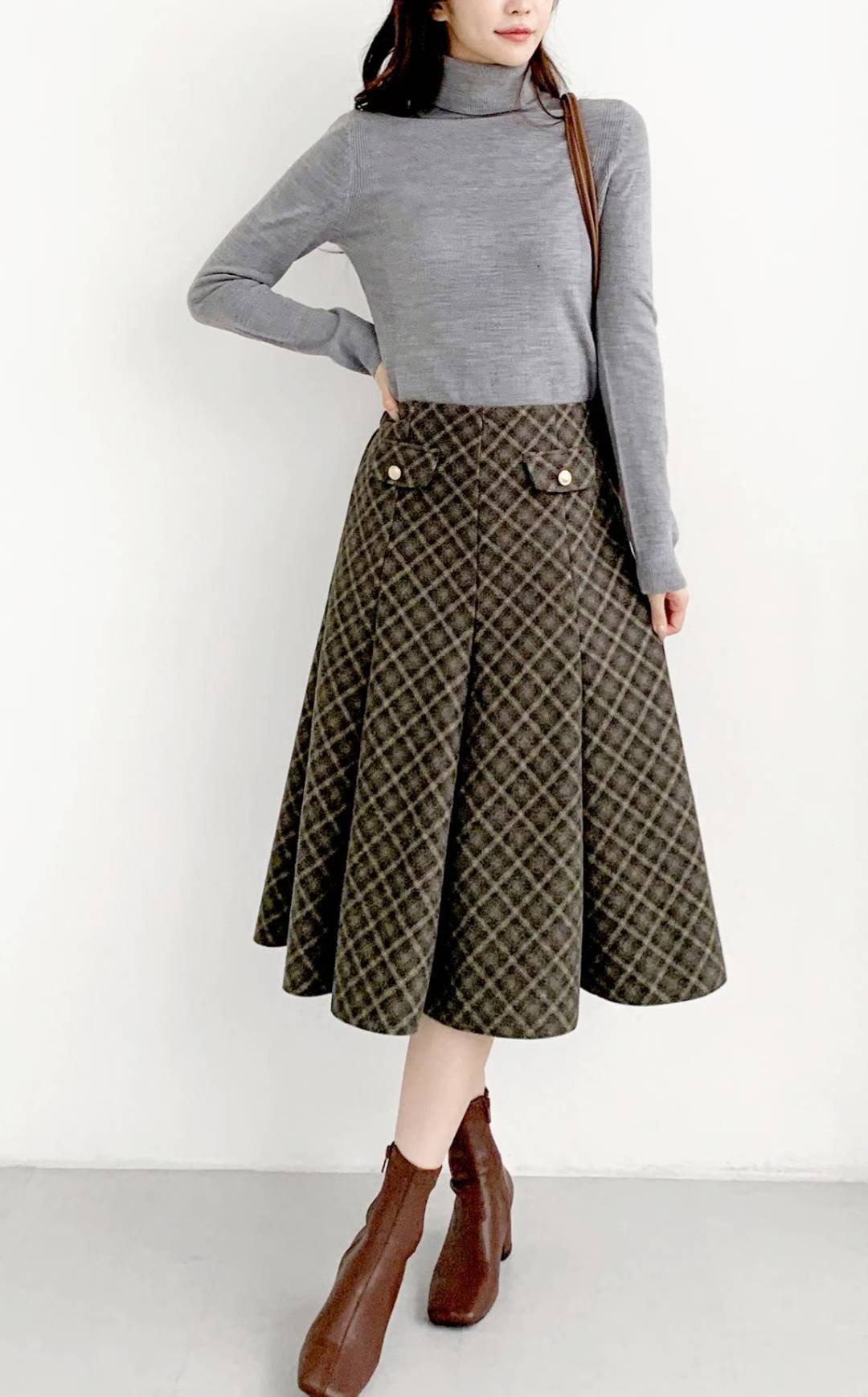 삐삐東大門㊣代購女裝新品25秋冬職業休閑真品推薦長裙格子Pager長裙圖色1