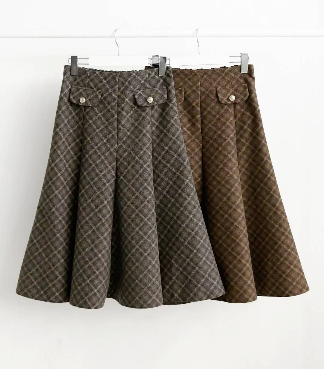 삐삐東大門㊣代購女裝新品25秋冬職業休閑真品推薦長裙格子Pager長裙圖色2左二色