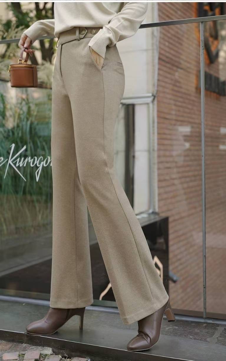 삐삐韓國代購㊣女裝新款時尚熱賣職業人氣休閑褲喇叭形羊毛Pager休閑褲圖色1