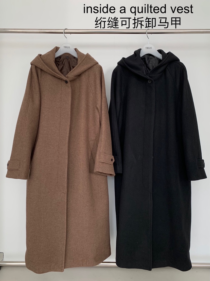 TRUE東大門㊣實拍女士新品人氣推薦熱賣中長款大衣可拆卸絎縫TRUE中長款大衣