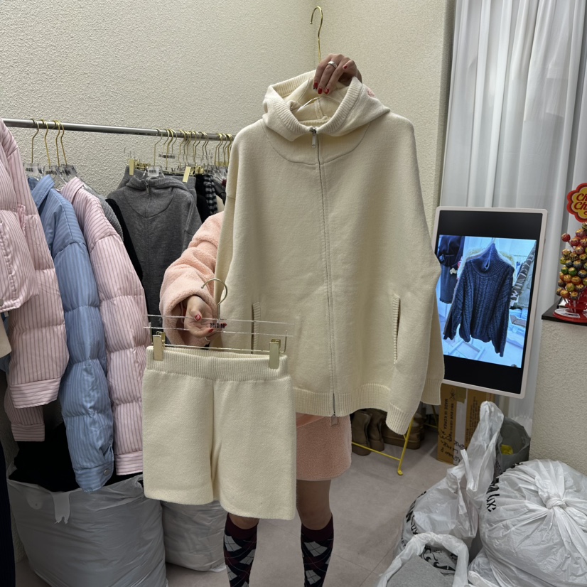 DRAWING東大門㊣實拍女裝新品人氣時尚套裝兩件套拉鏈套裝連帽DRAWING套裝圖色1