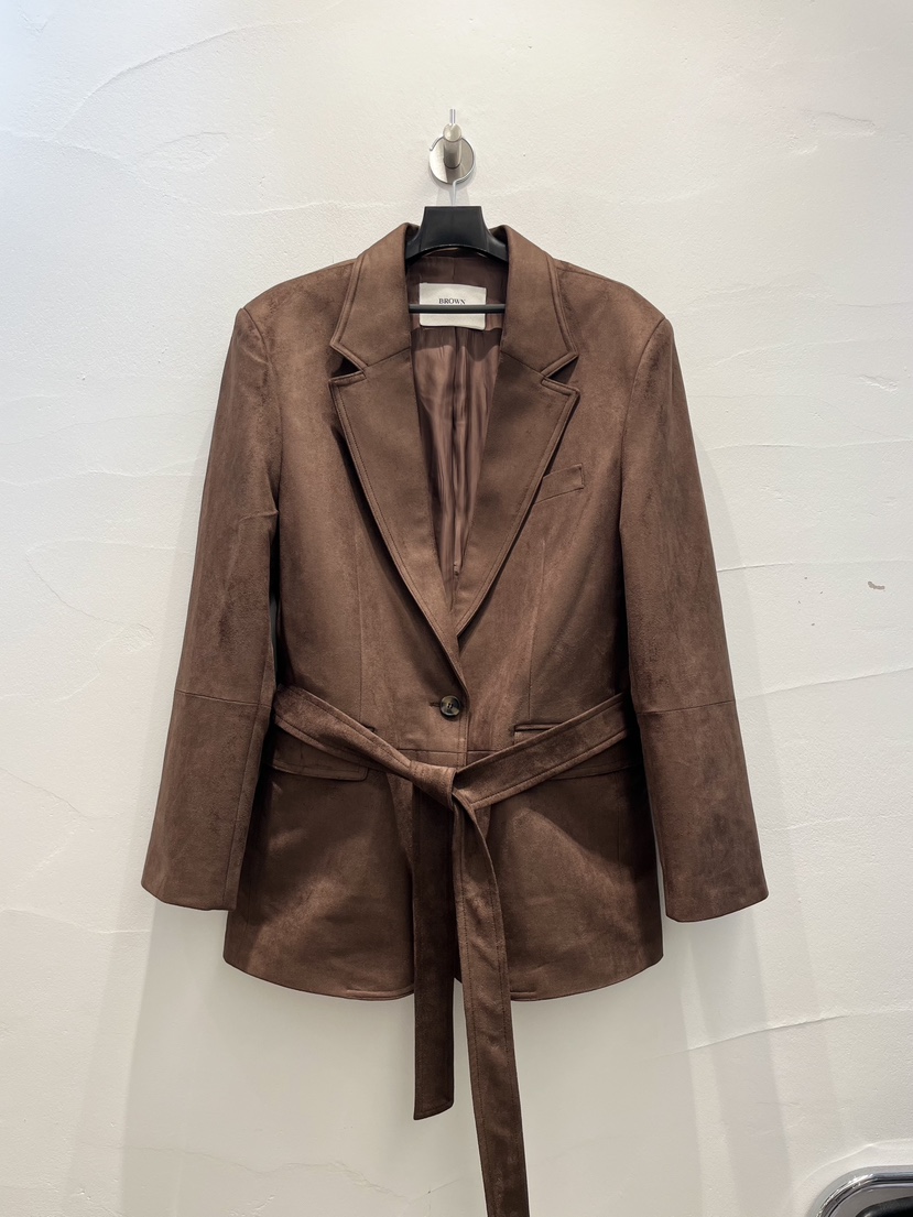 BROWN PAPER-S韓國代購㊣女裝新品真品25秋冬夾克腰帶麂皮BROWN PAPER-S夾克圖色1