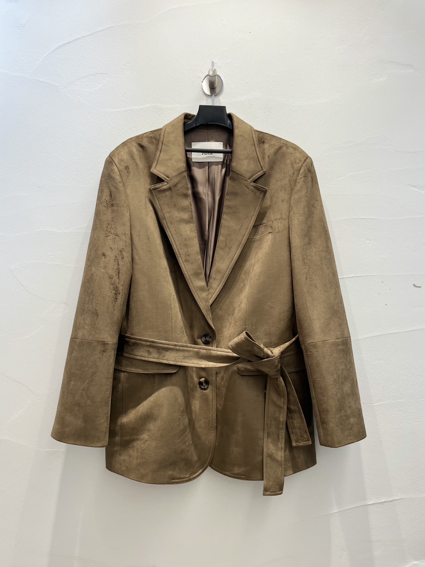 BROWN PAPER-S韓國代購㊣女裝新品真品25秋冬夾克腰帶麂皮BROWN PAPER-S夾克圖色2