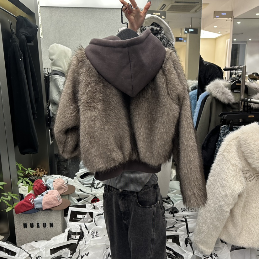 NUEUN東大門㊣實拍女士新款真品人氣職業推薦短款棉服毛皮狐貍NUEUN/SEEOT短款棉服