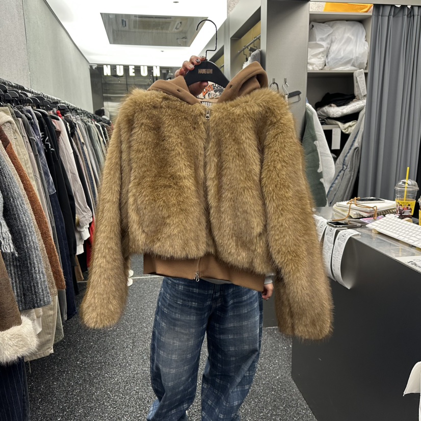 NUEUN東大門㊣實拍女士新款真品人氣職業推薦短款棉服毛皮狐貍NUEUN/SEEOT短款棉服圖色1