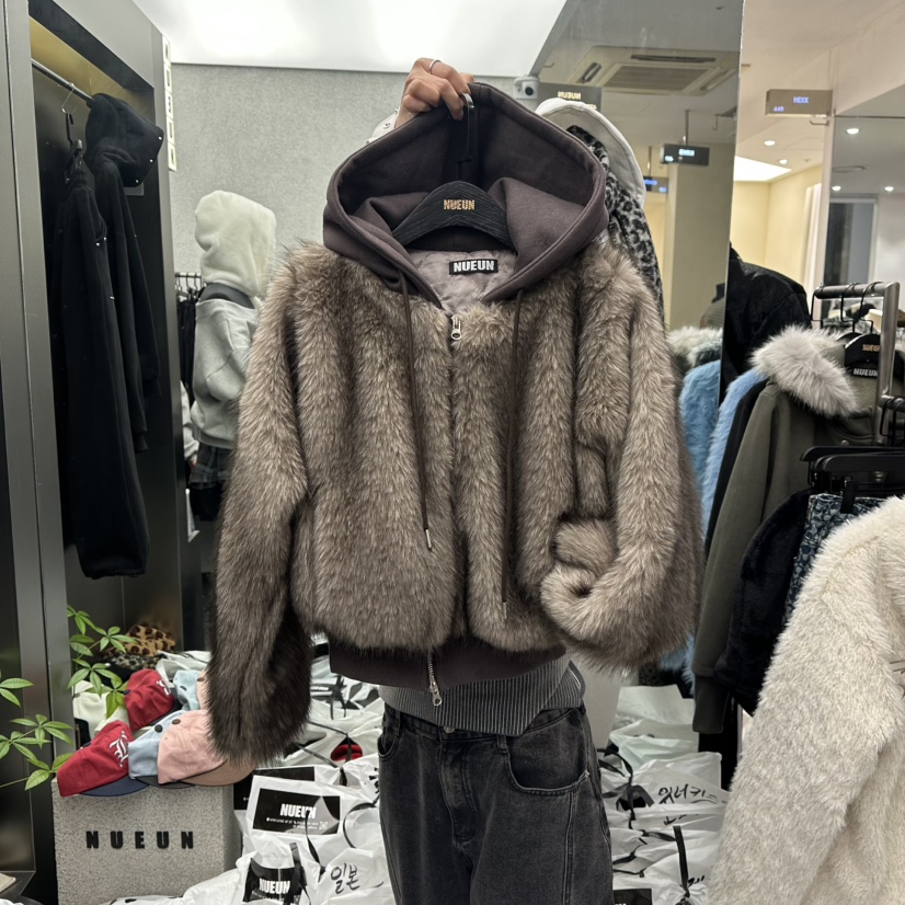 NUEUN東大門㊣實拍女士新款真品人氣職業推薦短款棉服毛皮狐貍NUEUN/SEEOT短款棉服圖色2
