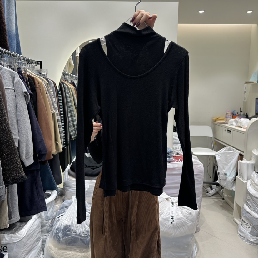 AT THE END東大門㊣直郵女士新款休閑推薦熱賣長袖T恤假兩件AT THE END長袖T恤圖色3