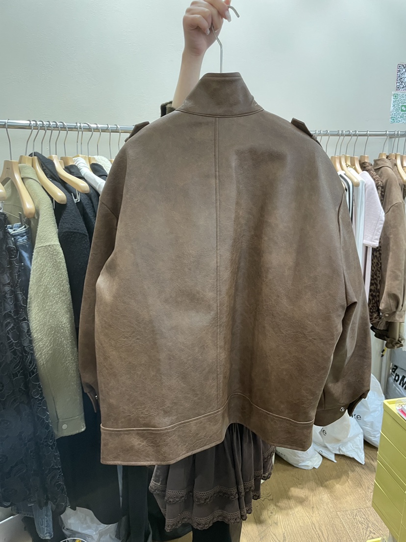 AUVERFIT東大門㊣直郵女裝新款休閑熱賣25秋冬夾克皮革羅紋AUVERFIT夾克