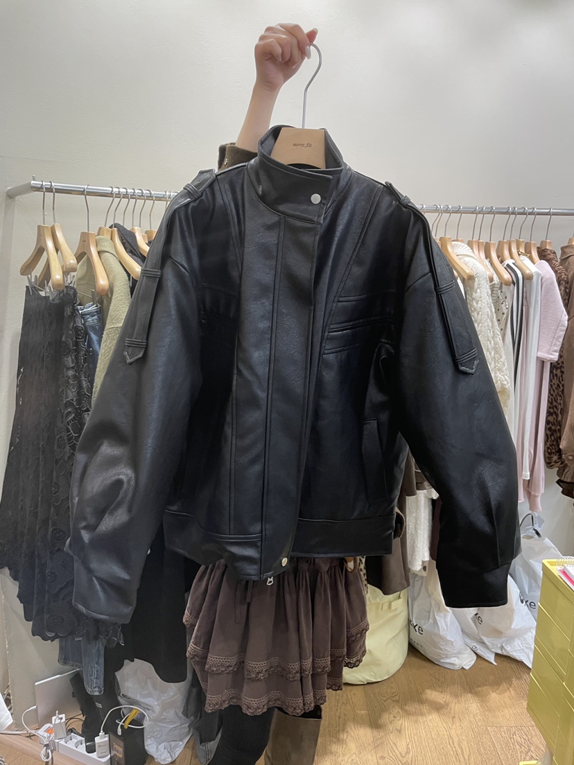 AUVERFIT東大門㊣直郵女裝新款休閑熱賣25秋冬夾克皮革羅紋AUVERFIT夾克圖色2