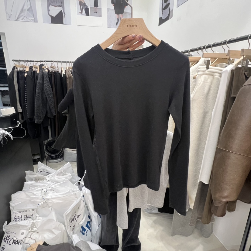 RECOVER東大門㊣直郵女裝新款人氣推薦職業25秋冬長袖T恤紐扣RECOVER/MOMENT長袖T恤圖色1