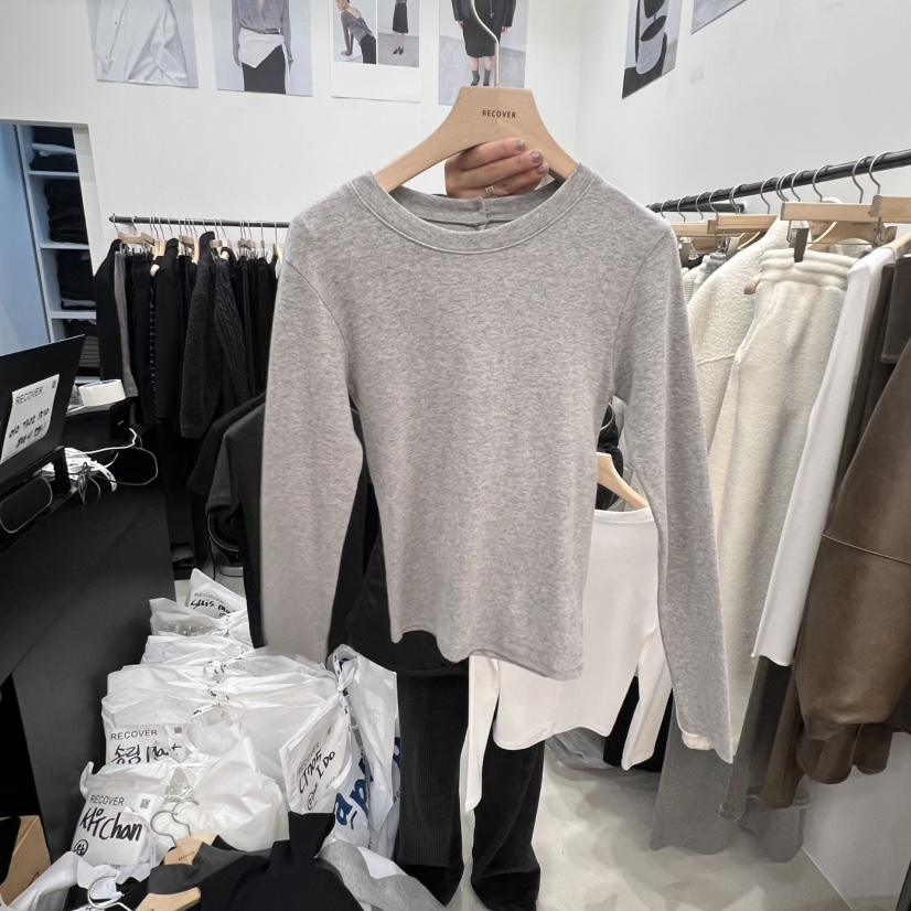 RECOVER東大門㊣直郵女裝新款人氣推薦職業25秋冬長袖T恤紐扣RECOVER/MOMENT長袖T恤圖色2
