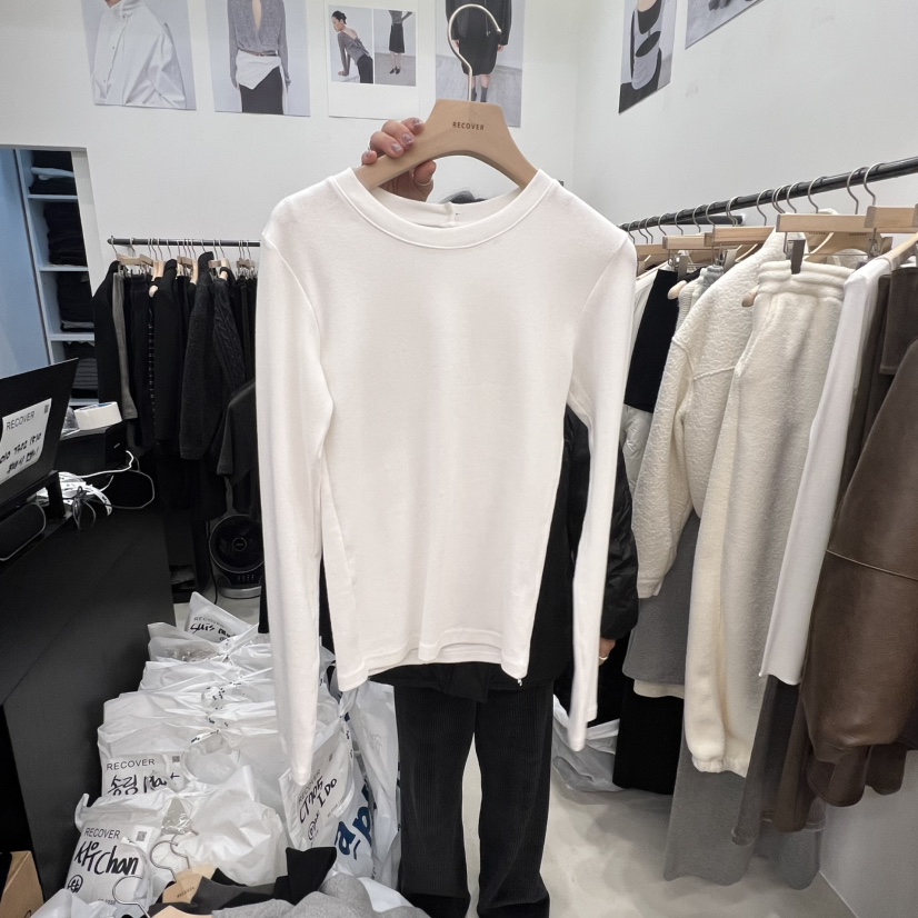 RECOVER東大門㊣直郵女裝新款人氣推薦職業25秋冬長袖T恤紐扣RECOVER/MOMENT長袖T恤圖色3