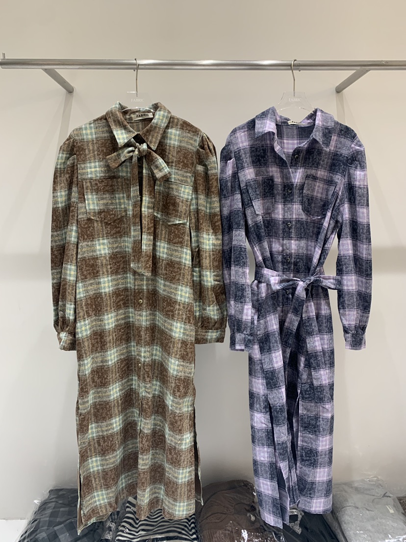 FABRIC東大門㊣直郵女裝新款25秋冬時尚熱賣人氣連衣裙格子FABRIC連衣裙