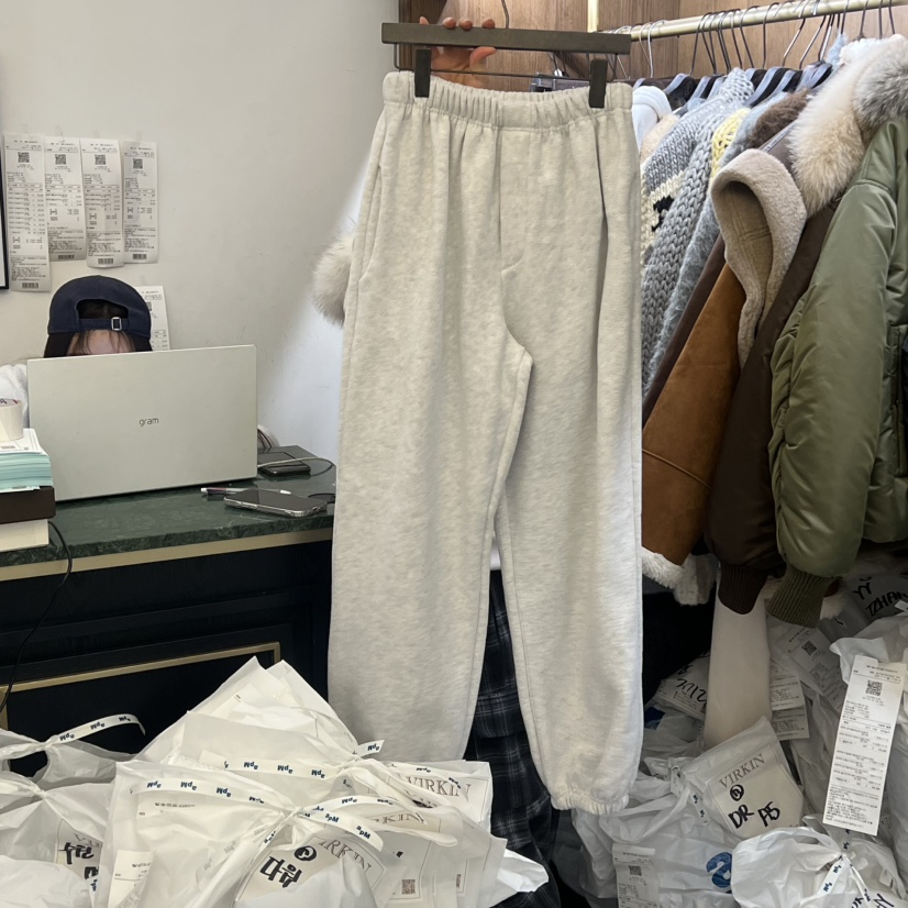 VIRKIN韓國代購㊣女士新款25秋冬熱賣職業休閑褲加絨皮褲羊皮VIRKIN休閑褲圖色1