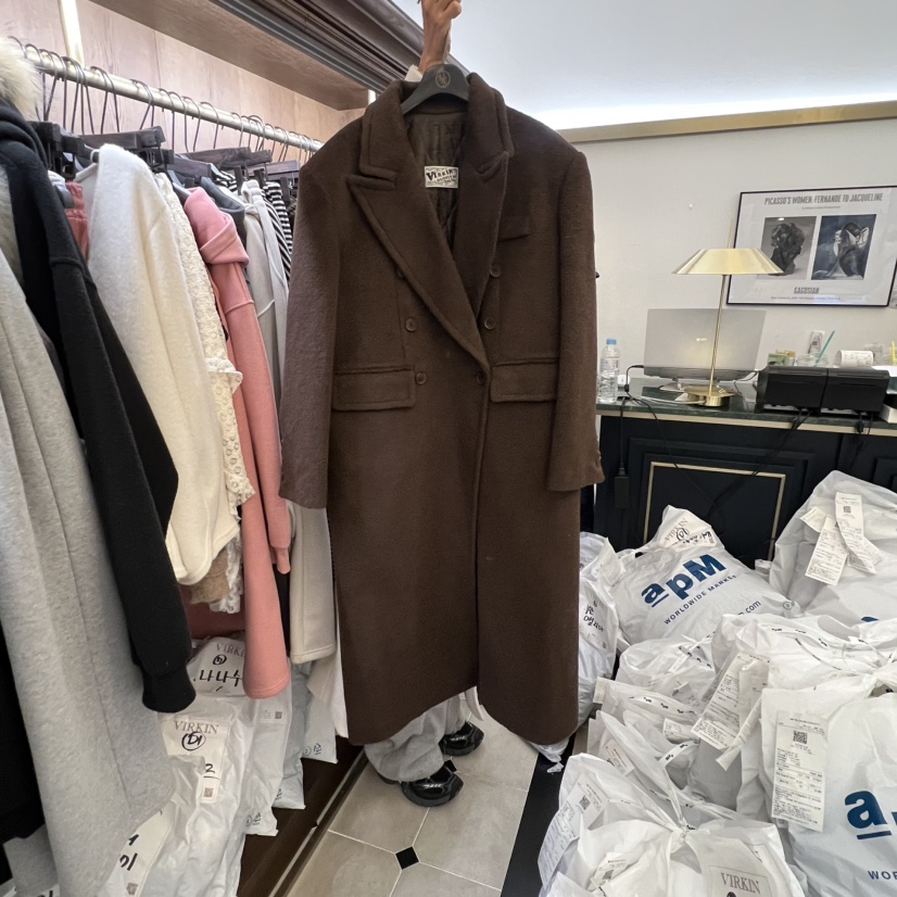 VIRKIN東大門㊣代購女士新款推薦職業休閑熱賣中長款大衣夾棉VIRKIN中長款大衣圖色2