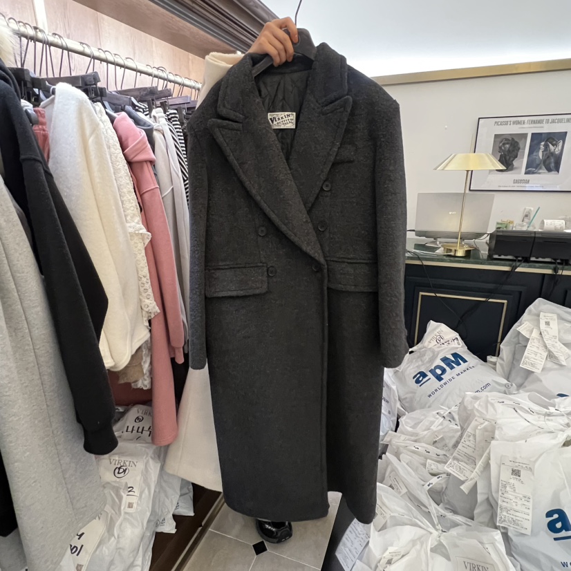 VIRKIN東大門㊣代購女士新款推薦職業休閑熱賣中長款大衣夾棉VIRKIN中長款大衣圖色3