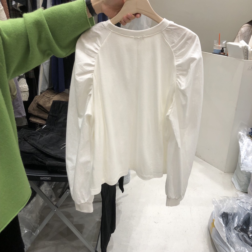 FRE韓國直郵㊣女士新品休閑熱賣時尚襯衫蕾絲衫安哥拉羊毛褶皺FRE襯衫/蕾絲衫