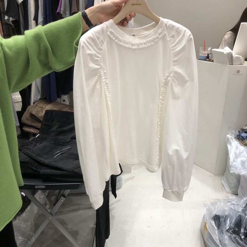 FRE韓國直郵㊣女士新品休閑熱賣時尚襯衫蕾絲衫安哥拉羊毛褶皺FRE襯衫/蕾絲衫圖色1