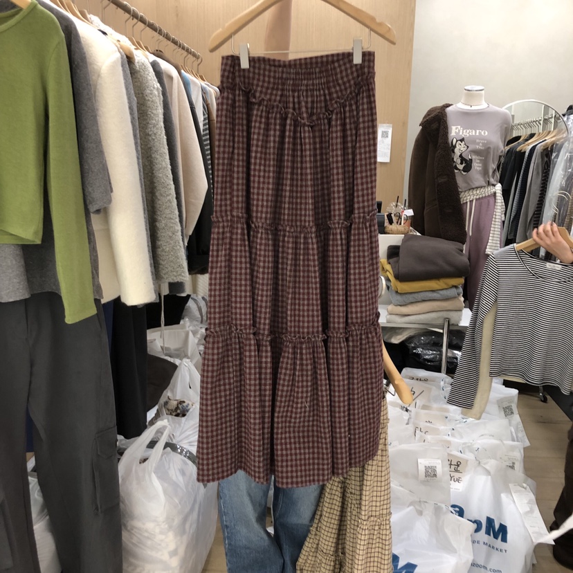 VILLABUTTON東大門㊣直郵女裝新品推薦25秋冬休閑時尚長裙格子VILLABUTTON長裙