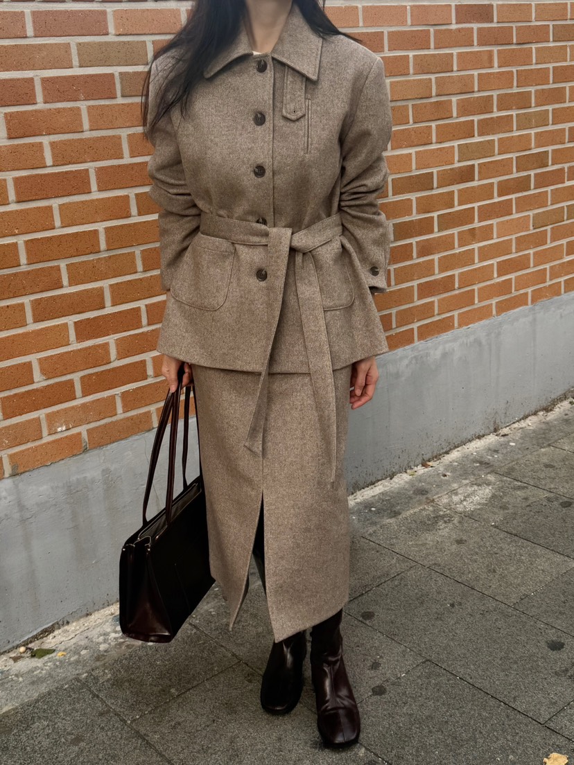 ADELINE韓國直郵㊣女裝新款時尚熱賣職業25秋冬人氣夾克含腰帶ADELINE夾克