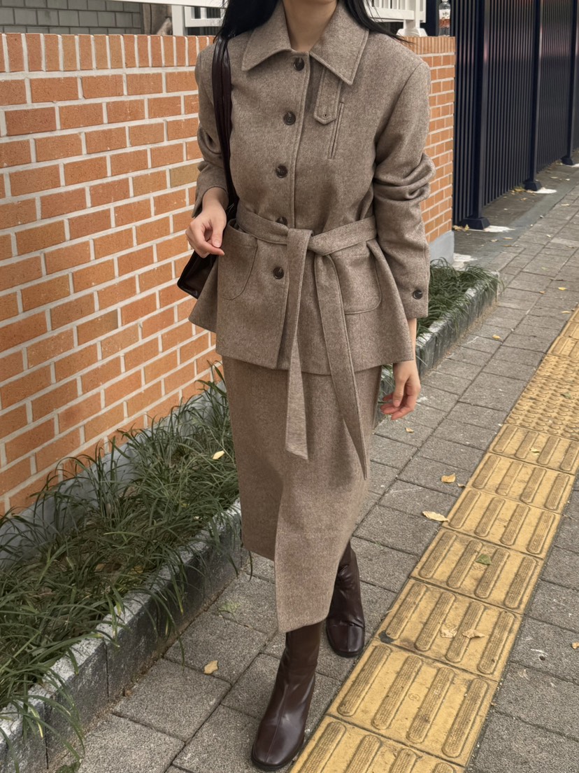 ADELINE韓國直郵㊣女裝新款時尚熱賣職業25秋冬人氣夾克含腰帶ADELINE夾克