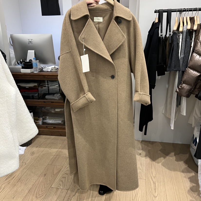 OURIN東大門㊣實拍女士新品人氣時尚真品25秋冬中長款大衣含腰帶OURIN中長款大衣圖色2