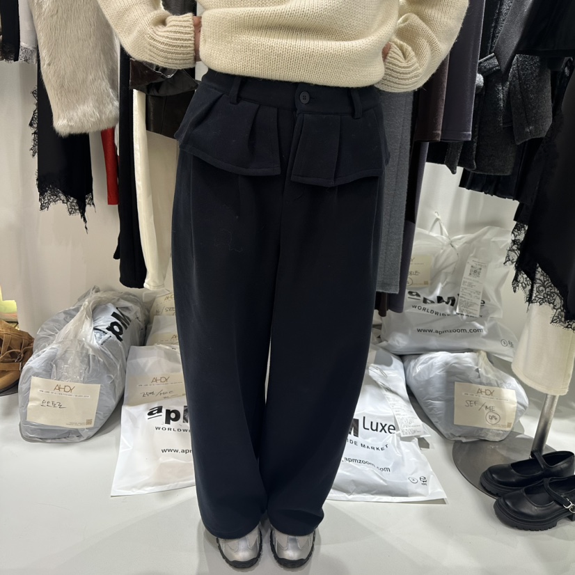 AHOY韓國代購㊣女裝新款人氣真品職業時尚休閑休閑褲荷葉邊AHOY休閑褲圖色2