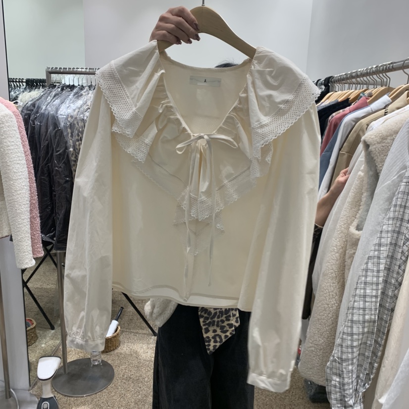 A韓國代購㊣女裝新品職業熱賣人氣25秋冬時尚休閑襯衫蕾絲衫A STORE襯衫/蕾絲衫圖色2