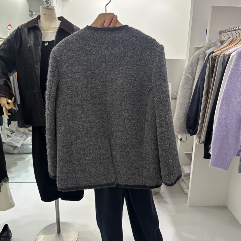 AHOY韓國代購㊣女裝新款職業真品25秋冬熱賣短款大衣粗花呢AHOY短款大衣