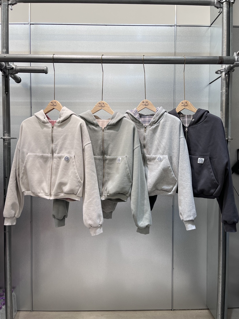 GVR COMPANY東大門㊣實拍女士新品熱賣夾克連帽拉鏈衫里外穿格紋GVR-COMPANY夾克