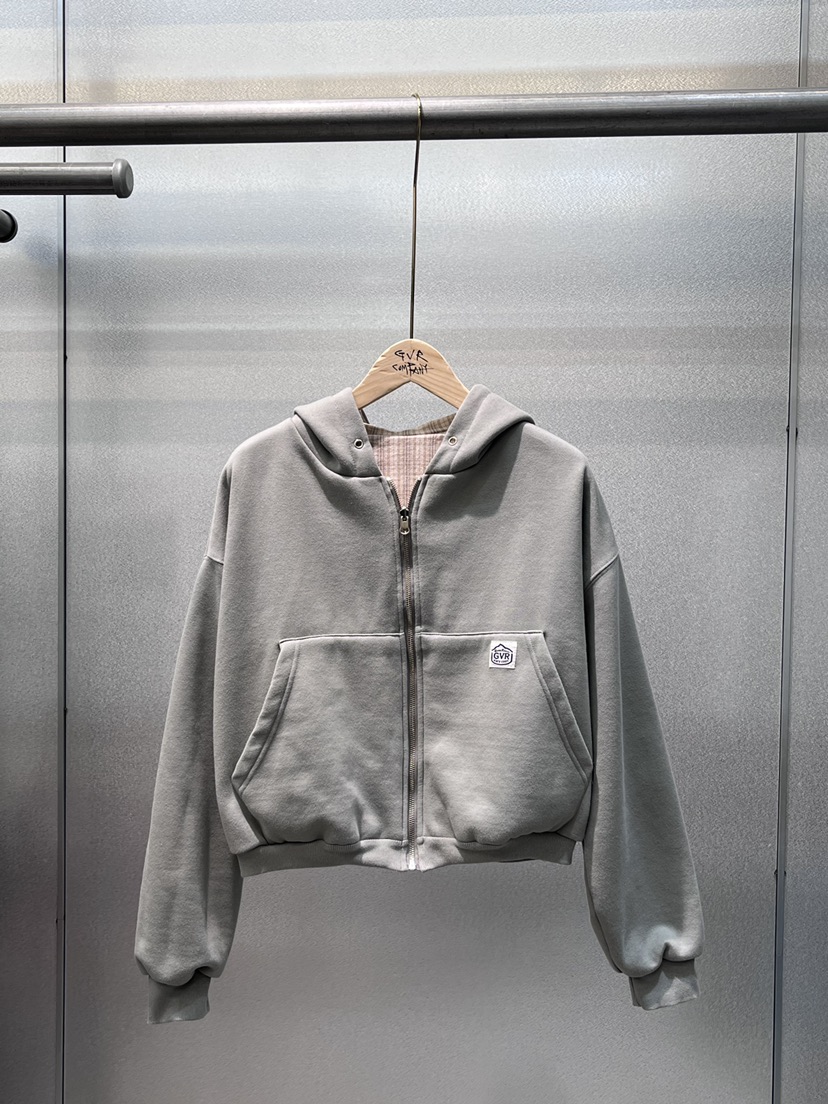 GVR COMPANY東大門㊣實拍女士新品熱賣夾克連帽拉鏈衫里外穿格紋GVR-COMPANY夾克圖色2