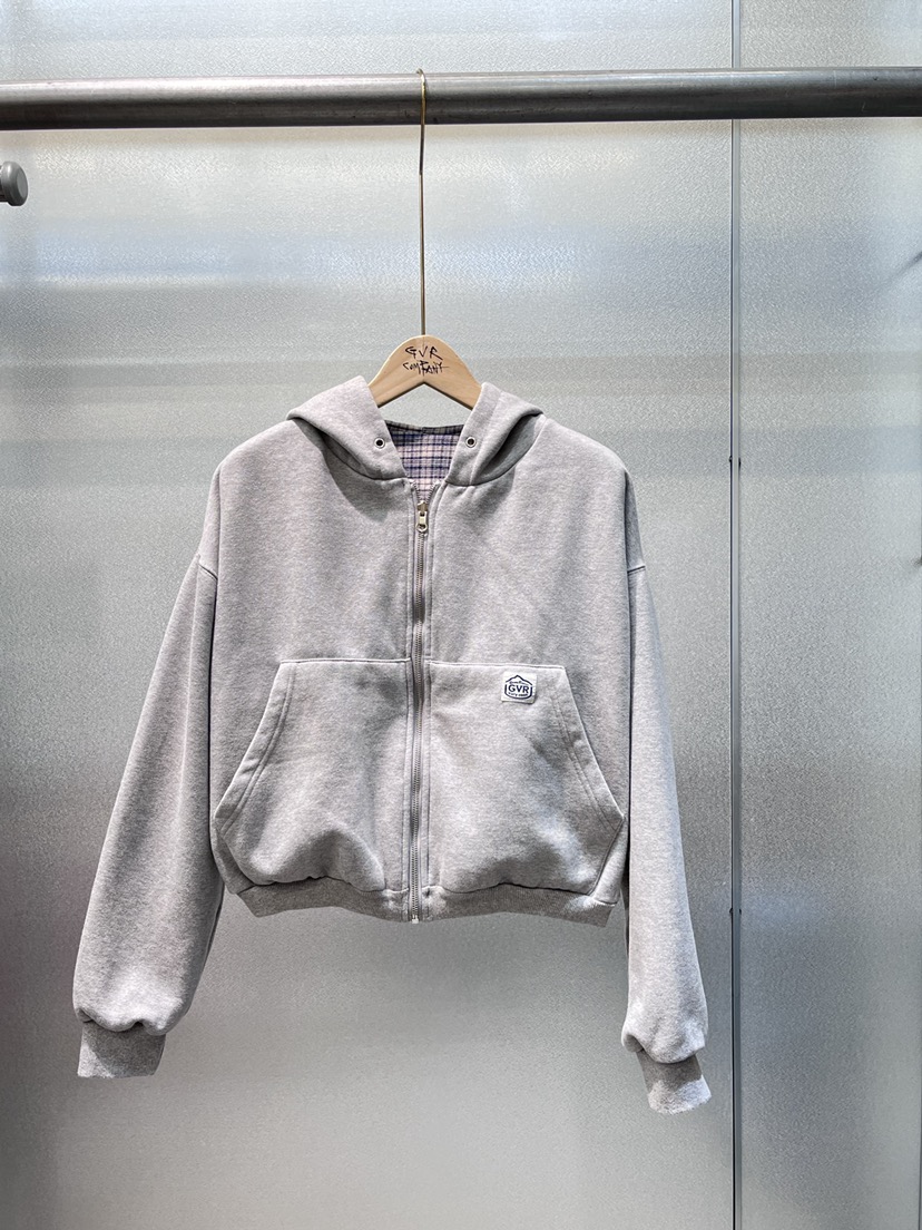 GVR COMPANY東大門㊣實拍女士新品熱賣夾克連帽拉鏈衫里外穿格紋GVR-COMPANY夾克圖色3