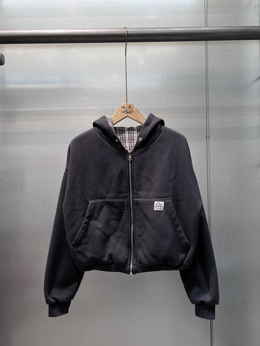 GVR COMPANY東大門㊣實拍女士新品熱賣夾克連帽拉鏈衫里外穿格紋GVR-COMPANY夾克圖色4