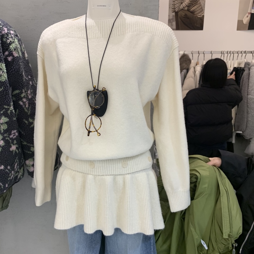 SALONDEMAG東大門㊣直郵女裝新品職業毛衣不含配飾荷葉邊紐扣SALONDEMAG毛衣圖色1