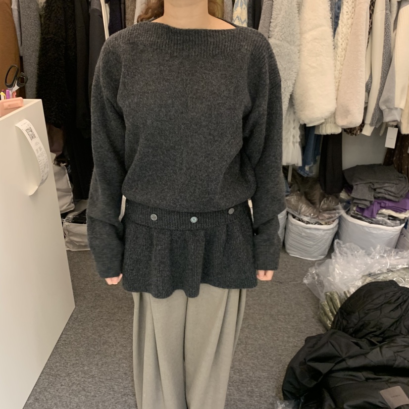 SALONDEMAG東大門㊣直郵女裝新品職業毛衣不含配飾荷葉邊紐扣SALONDEMAG毛衣圖色2