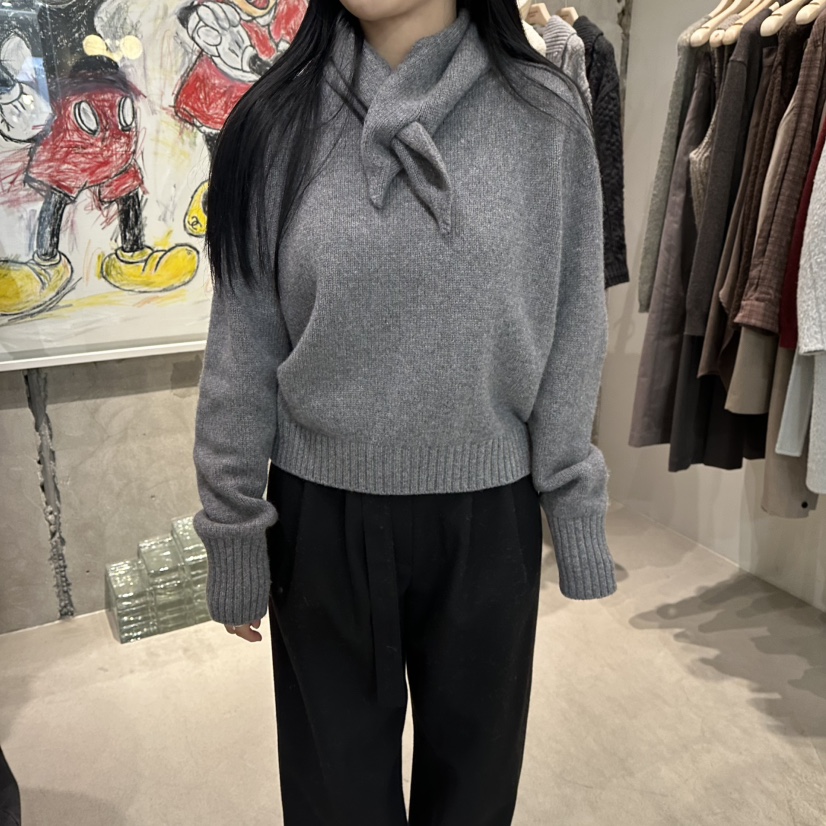 LAMAGIEPIE東大門㊣實拍女裝新款推薦人氣職業針織衫羊毛圍巾LAMAGIE GREY針織衫圖色3