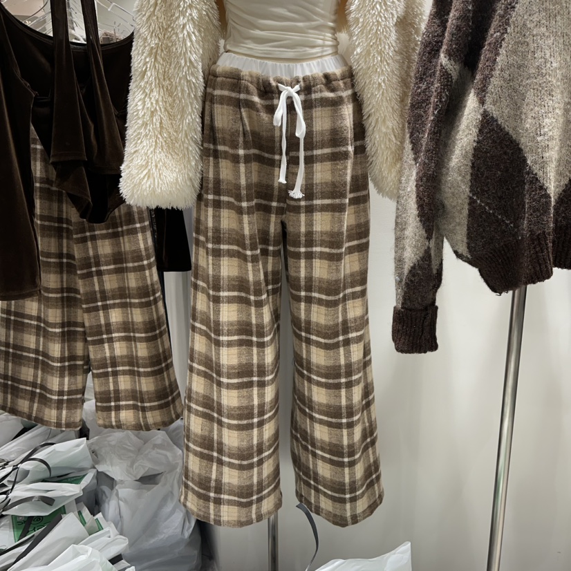 BAIE.38東大門㊣代購女裝新款25秋冬人氣時尚休閑褲羊毛格子BAIE.38休閑褲圖色1