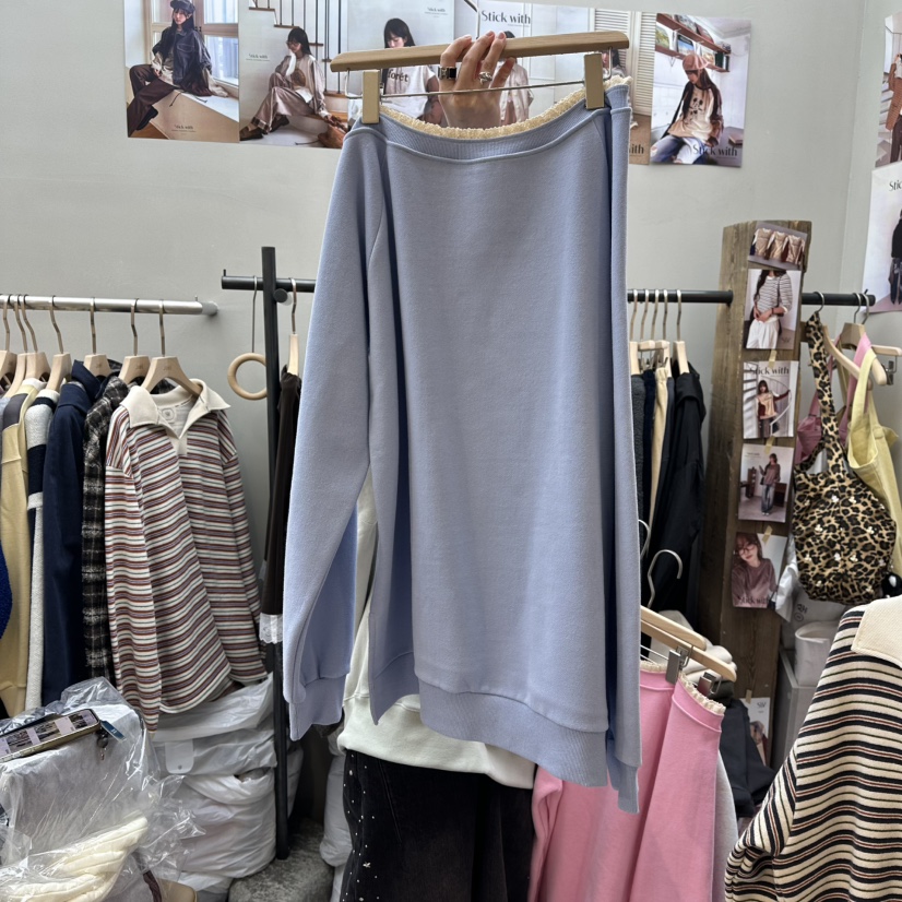 STICK WITH東大門㊣代購女裝新款休閑時尚真品人氣衛衣露肩STICK WITH衛衣