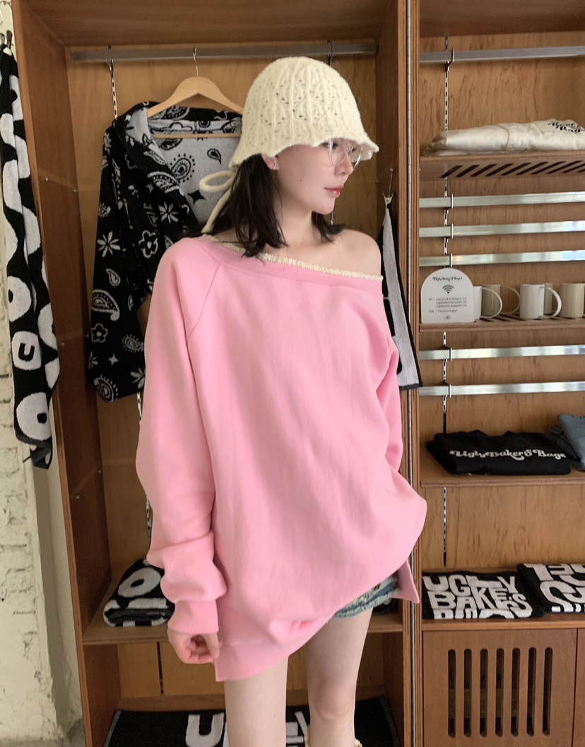 STICK WITH東大門㊣代購女裝新款休閑時尚真品人氣衛衣露肩STICK WITH衛衣