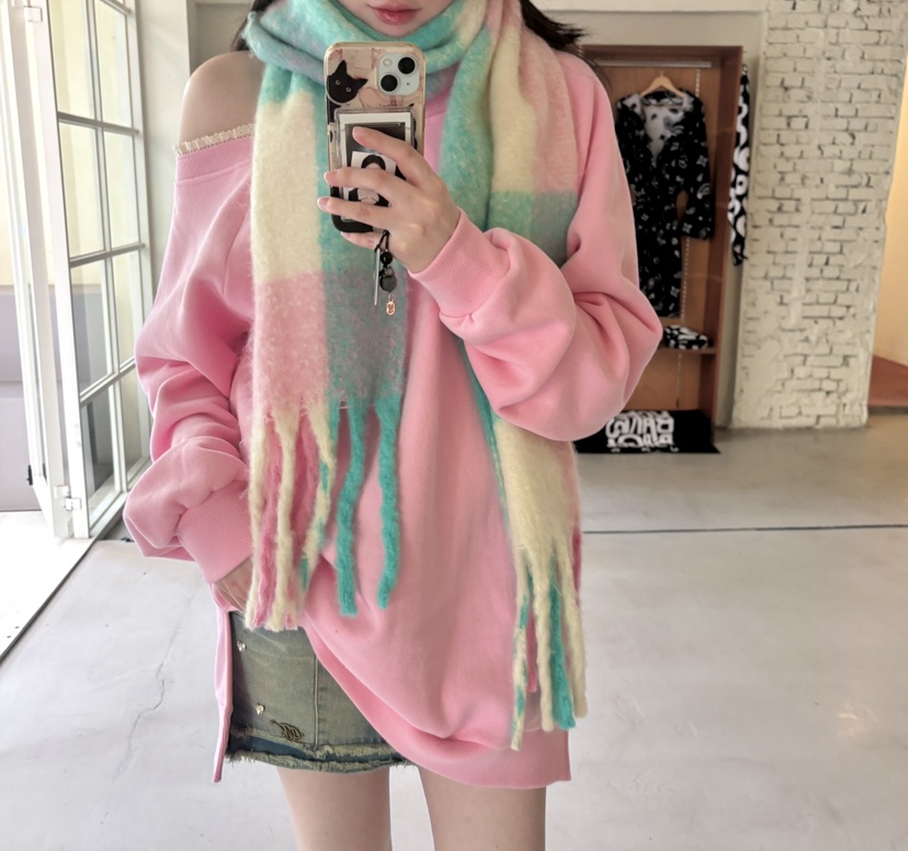 STICK WITH東大門㊣代購女裝新款休閑時尚真品人氣衛衣露肩STICK WITH衛衣