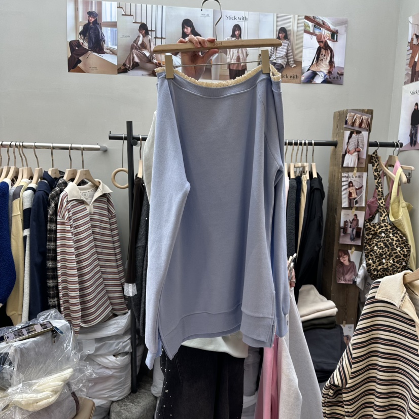STICK WITH東大門㊣代購女裝新款休閑時尚真品人氣衛衣露肩STICK WITH衛衣圖色3
