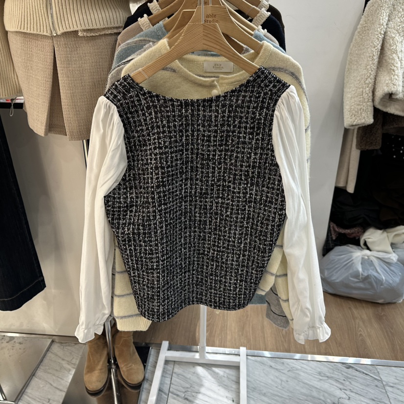 ABLESTUDIO東大門㊣實拍女士新款休閑人氣襯衫蕾絲衫假兩件ABLESTUDIO襯衫/蕾絲衫