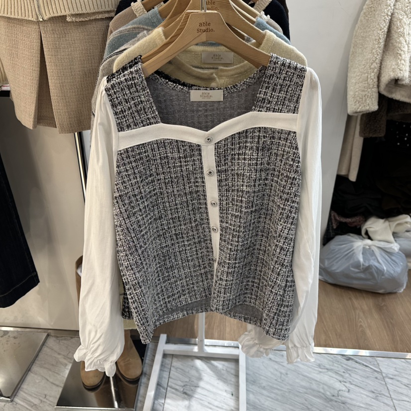 ABLESTUDIO東大門㊣實拍女士新款休閑人氣襯衫蕾絲衫假兩件ABLESTUDIO襯衫/蕾絲衫圖色1